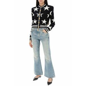 BALMAIN Washed Blue Cotton Westerm Cowgirl Denim Crop Bootcut Flared Jeans 38 6